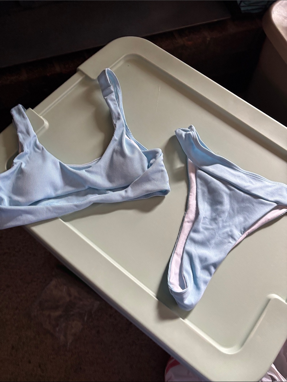 Multiples Light Blue Ribbed Bikini Set LOT of 3 - Size Small